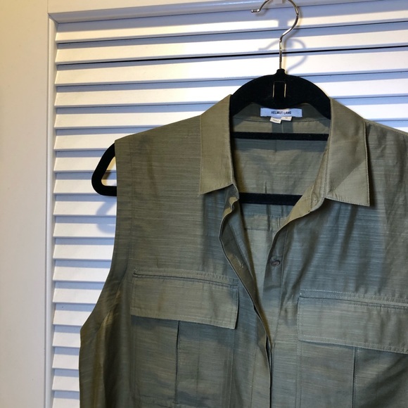 Helmut Lang Olive Green Button Up Sleeveless Top - Picture 3 of 8